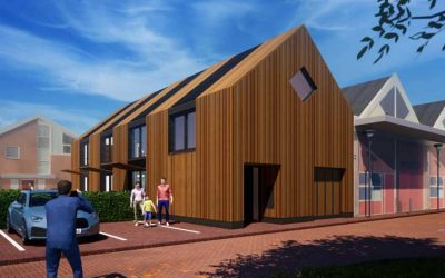 Van bedrijfsgebouw naar woning: nieuwe houten woning maakt rij compleet