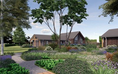 Biobased schuurwoning ondergedompeld in het groen